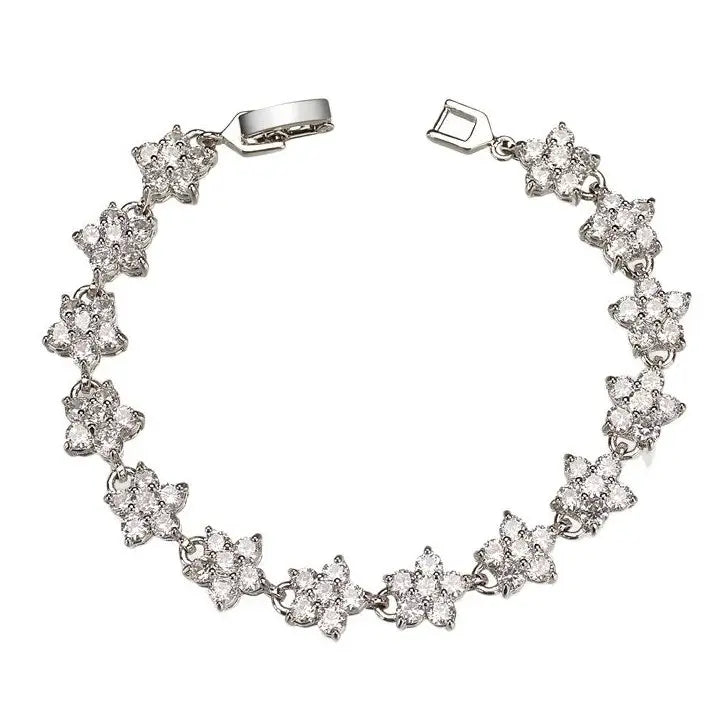 Plum Blossom Zircon Bracelet White Gold Plated