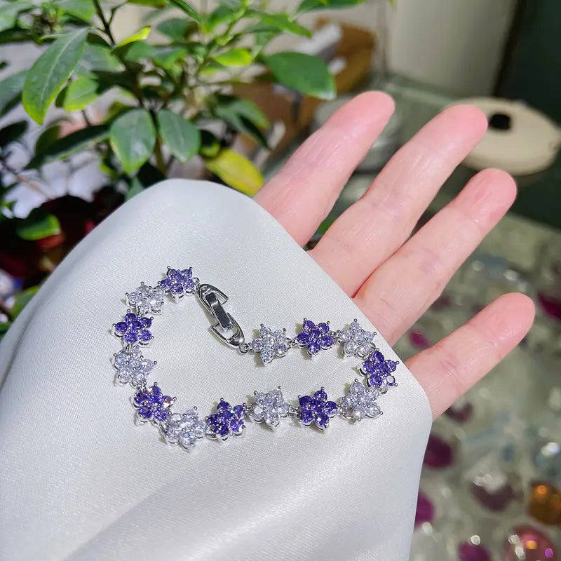 Plum Blossom Zircon Bracelet White Gold Plated