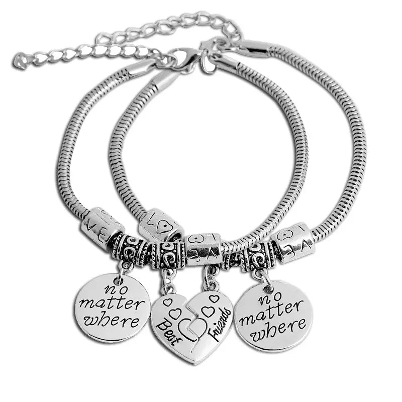 Best Friend Bracelet Set Silver Tones Snake Chain