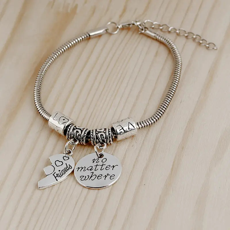 Best Friend Bracelet Set Silver Tones Snake Chain