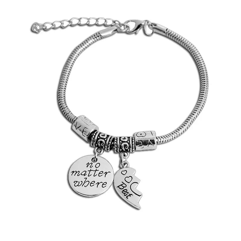 Best Friend Bracelet Set Silver Tones Snake Chain