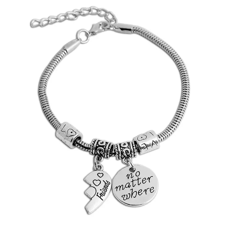 Best Friend Bracelet Set Silver Tones Snake Chain