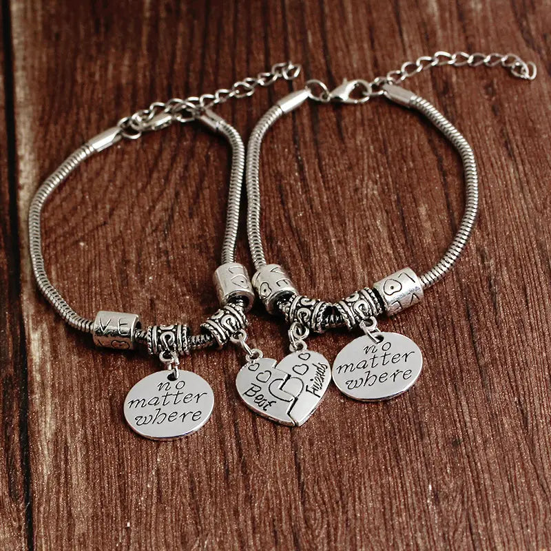Best Friend Bracelet Set Silver Tones Snake Chain