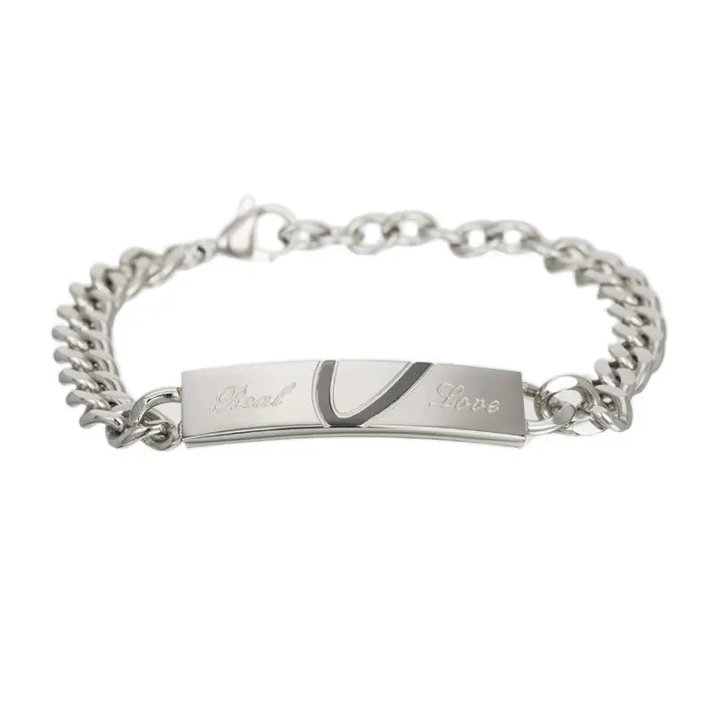 Titanium Steel Couple Bracelet Set Silver Hearts