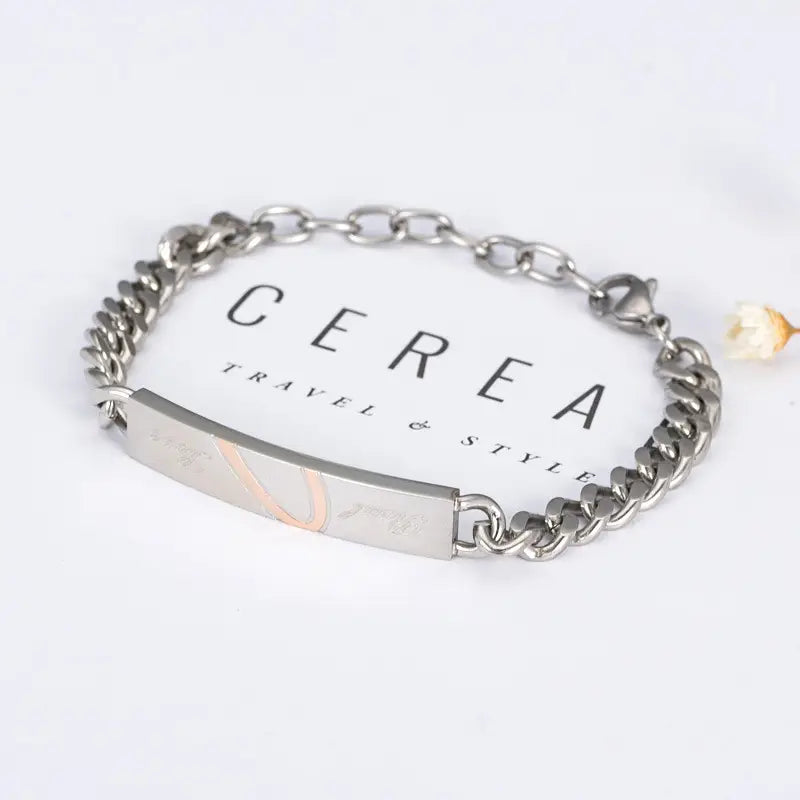 Titanium Steel Couple Bracelet Set Silver Hearts