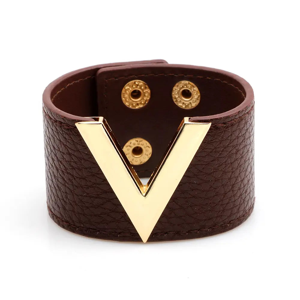 Red PU Leather V-Buckle Bracelet for Women
