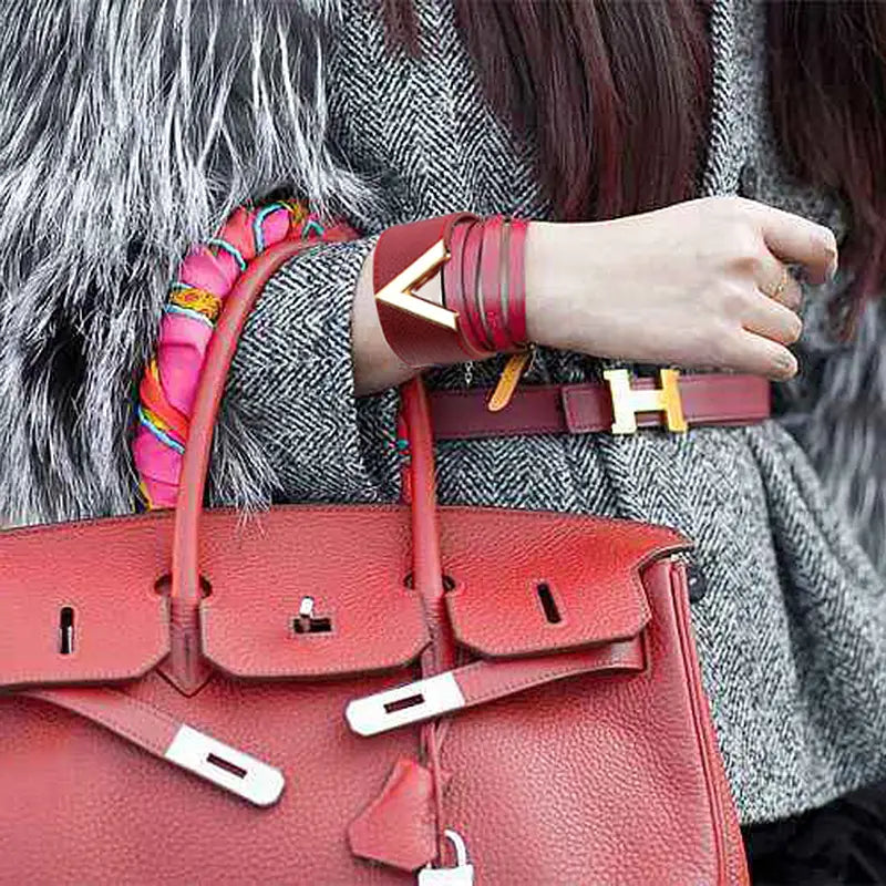 Red PU Leather V-Buckle Bracelet for Women