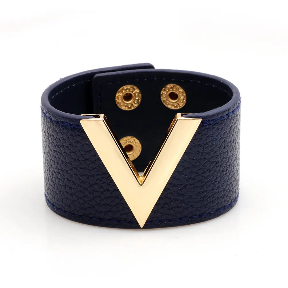 Red PU Leather V-Buckle Bracelet for Women