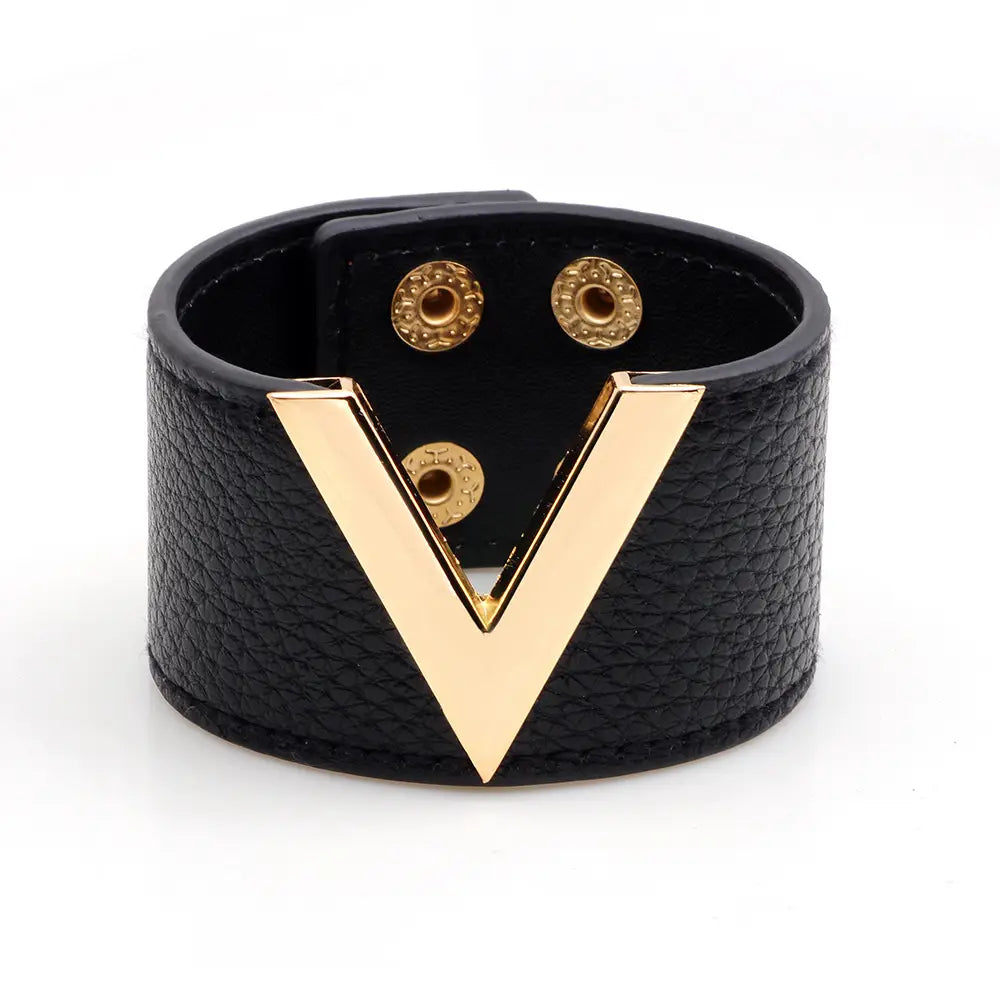 Red PU Leather V-Buckle Bracelet for Women