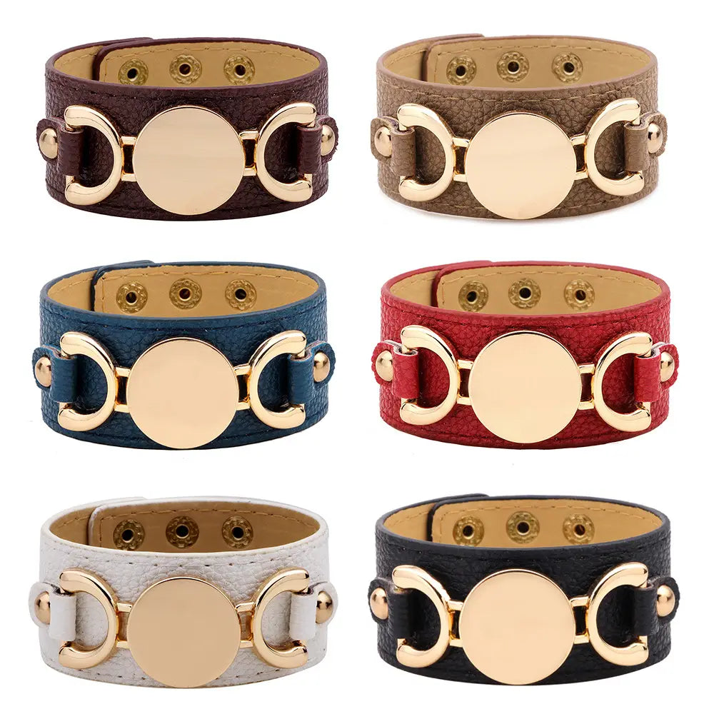 Wide Rose Gold PU Leather Bracelet for Women