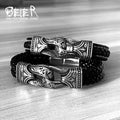 Viking Leather Bracelet for Men Black Magnetic Clasp