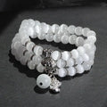 Cat Eye Bracelet for Women White Silver Beads