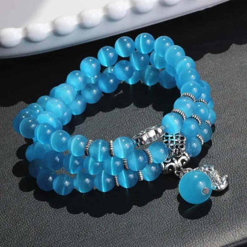 Cat Eye Bracelet for Women White Silver Beads