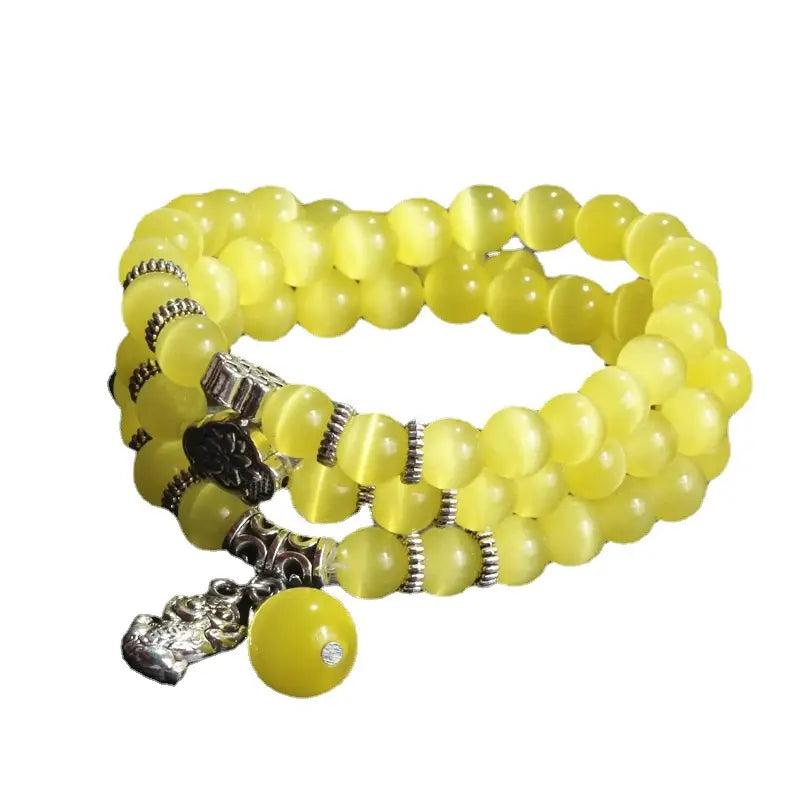 Cat Eye Bracelet for Women White Silver Beads