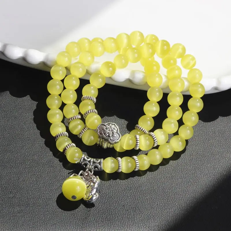 Cat Eye Bracelet for Women White Silver Beads