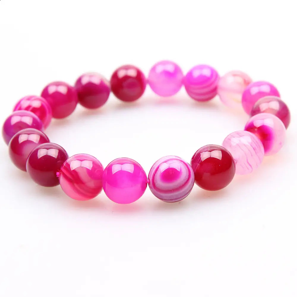 Rose Red Agate Bracelet Beads Set for Women