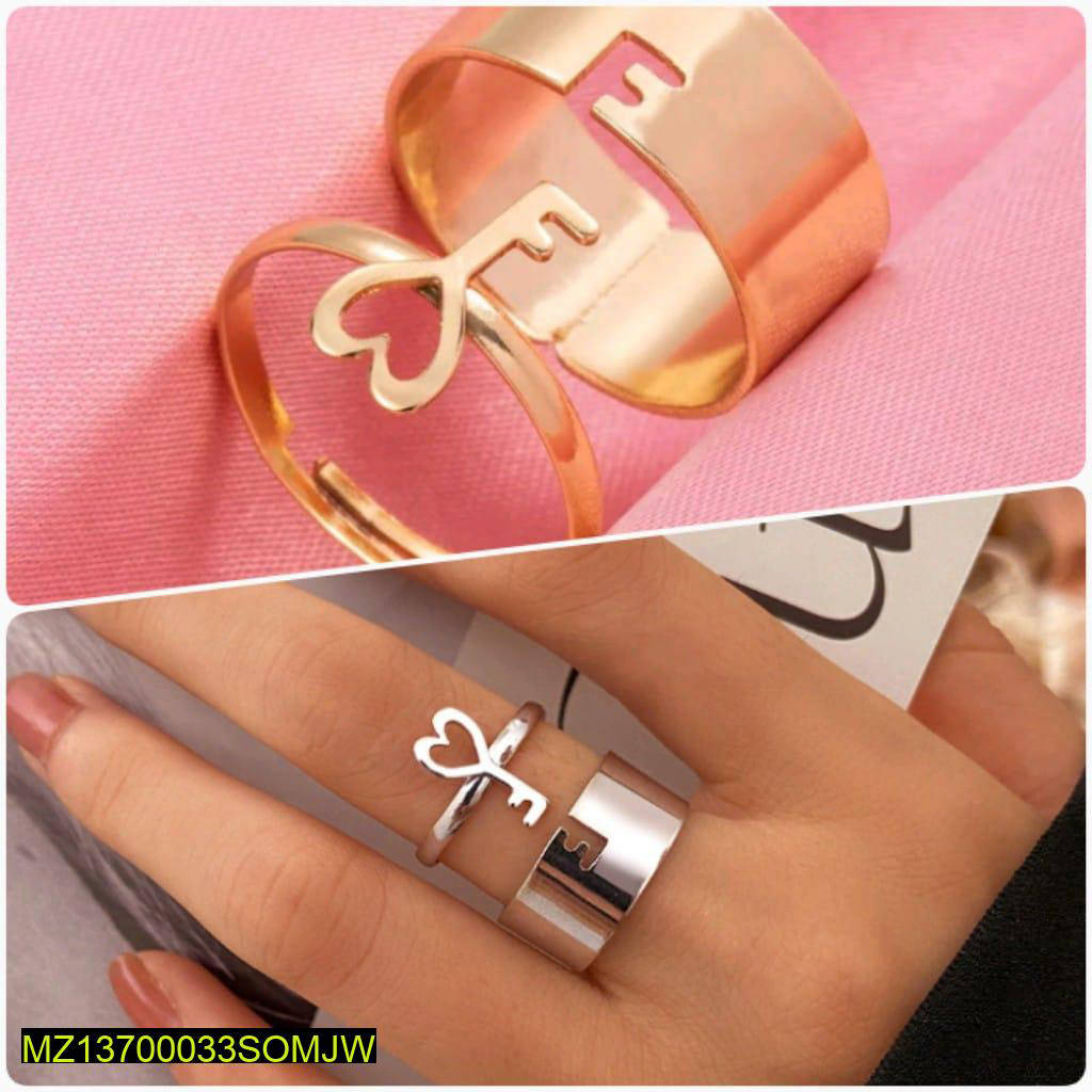 Adjustable Lock & Key Rings for Couples Golden Silver