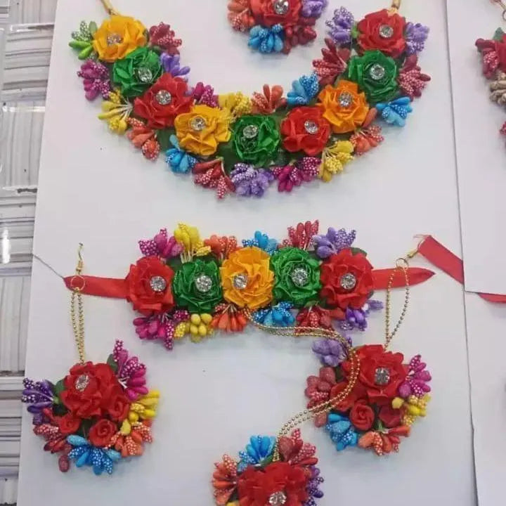 Floral Mehndi Jewelry Set Yellow Red Alloy