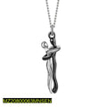 Couple Hugging Pendant Necklace Black Silver 45cm