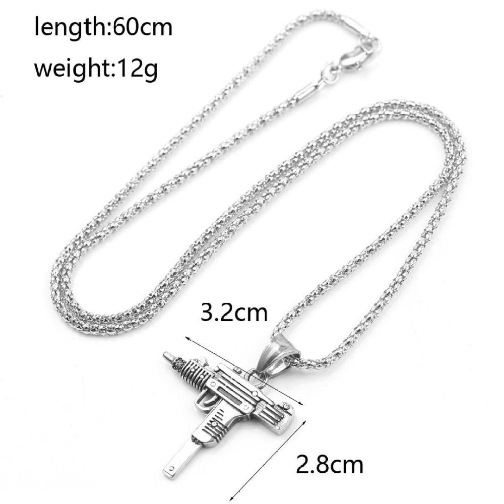 Gun Shaped Silver Plated Pendant Necklace 60cm for Men