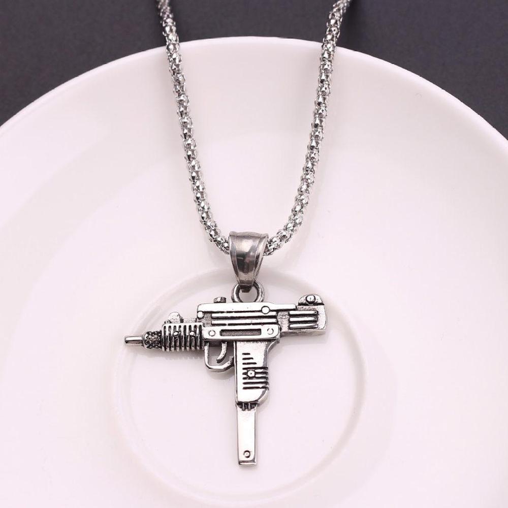 Gun Shaped Silver Plated Pendant Necklace 60cm for Men