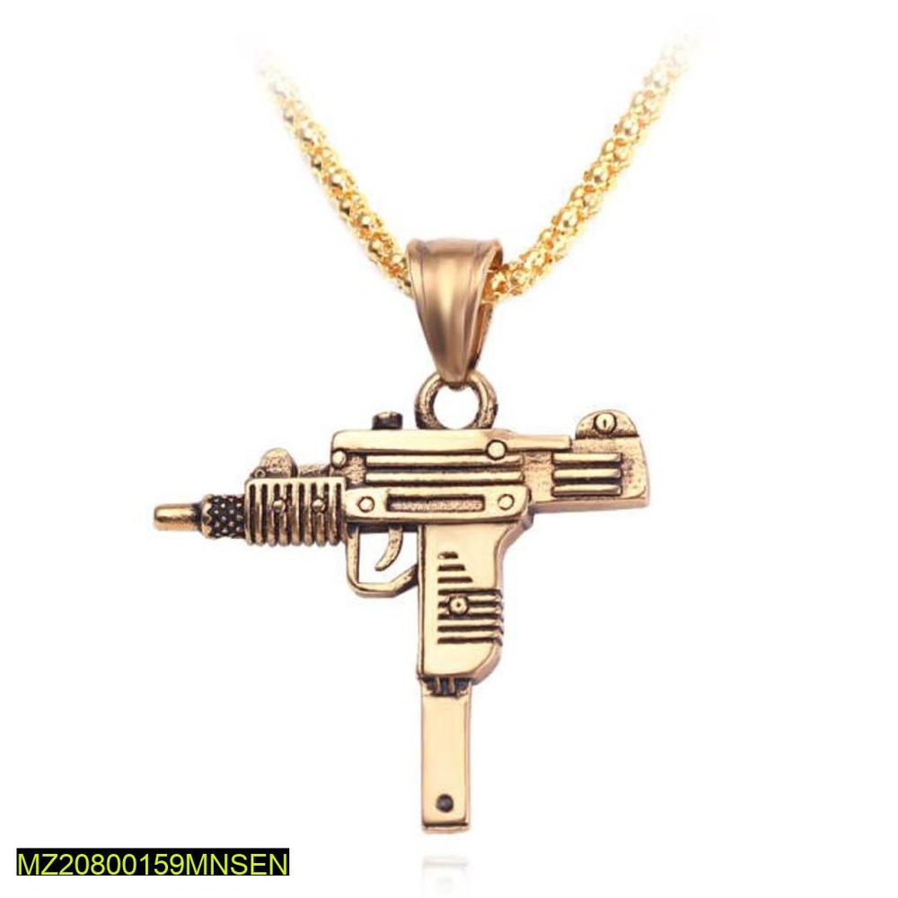 Golden Gun Shaped Men Necklace for Men