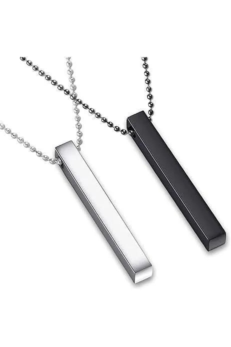 Unisex Vertical Bar Necklace Set Silver Black Stainless Steel