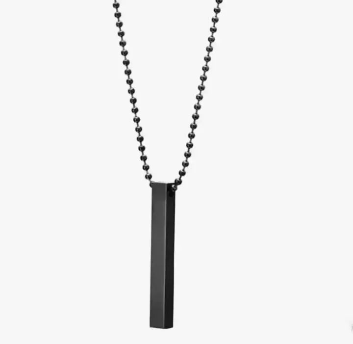 Unisex Vertical Bar Necklace Set Silver Black Stainless Steel