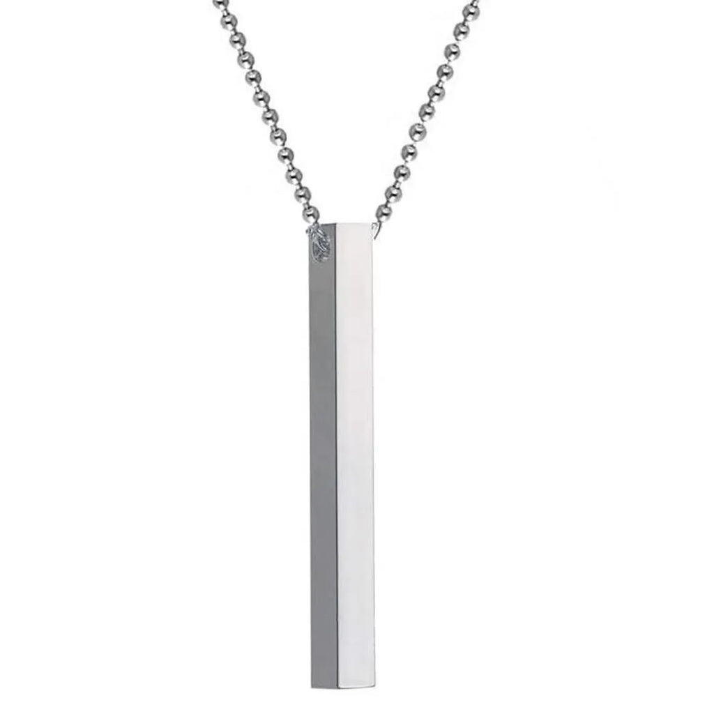 Unisex Vertical Bar Necklace Set Silver Black Stainless Steel