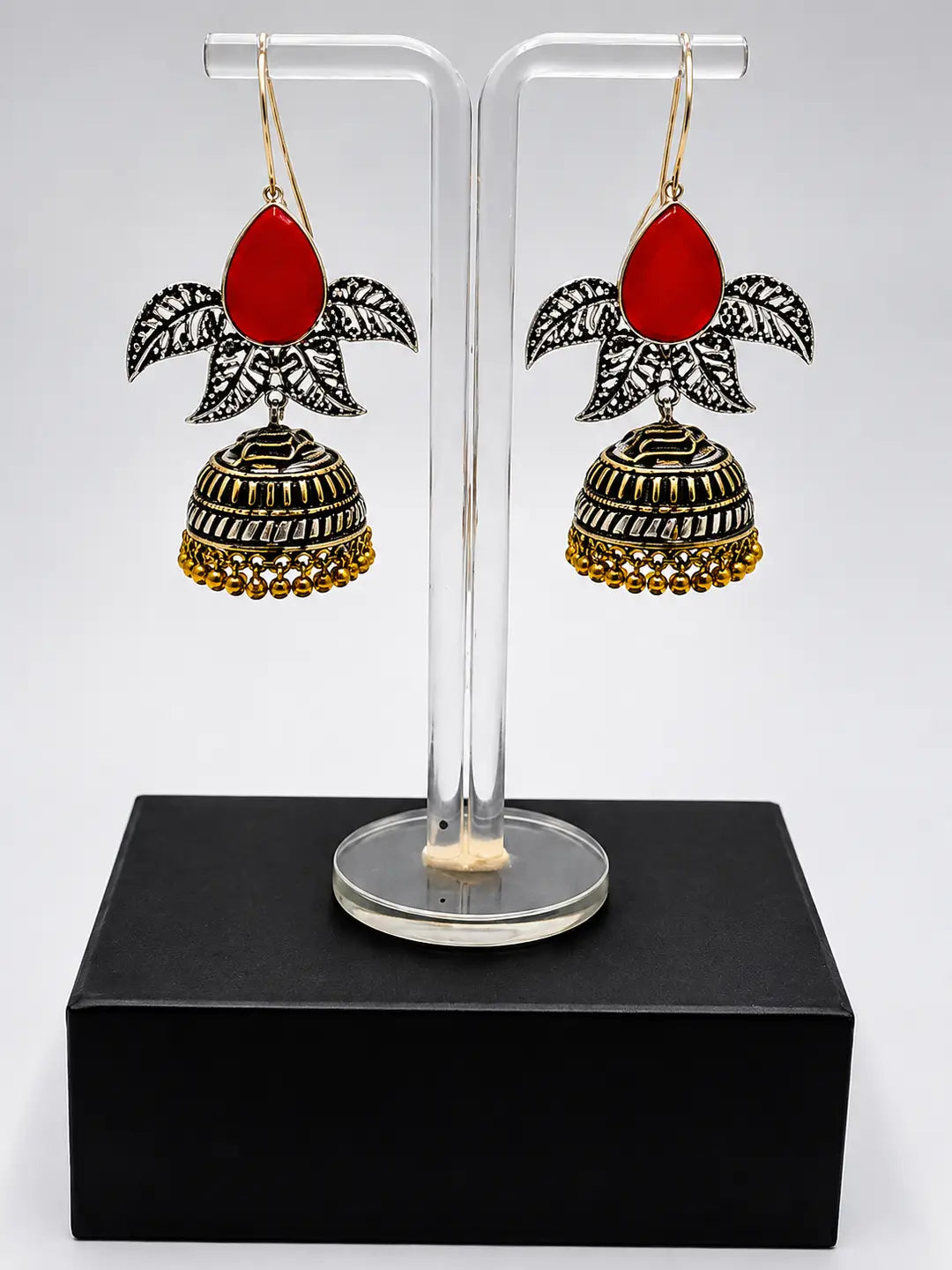 Elegant Leaf Oxidized Jhumka Earrings