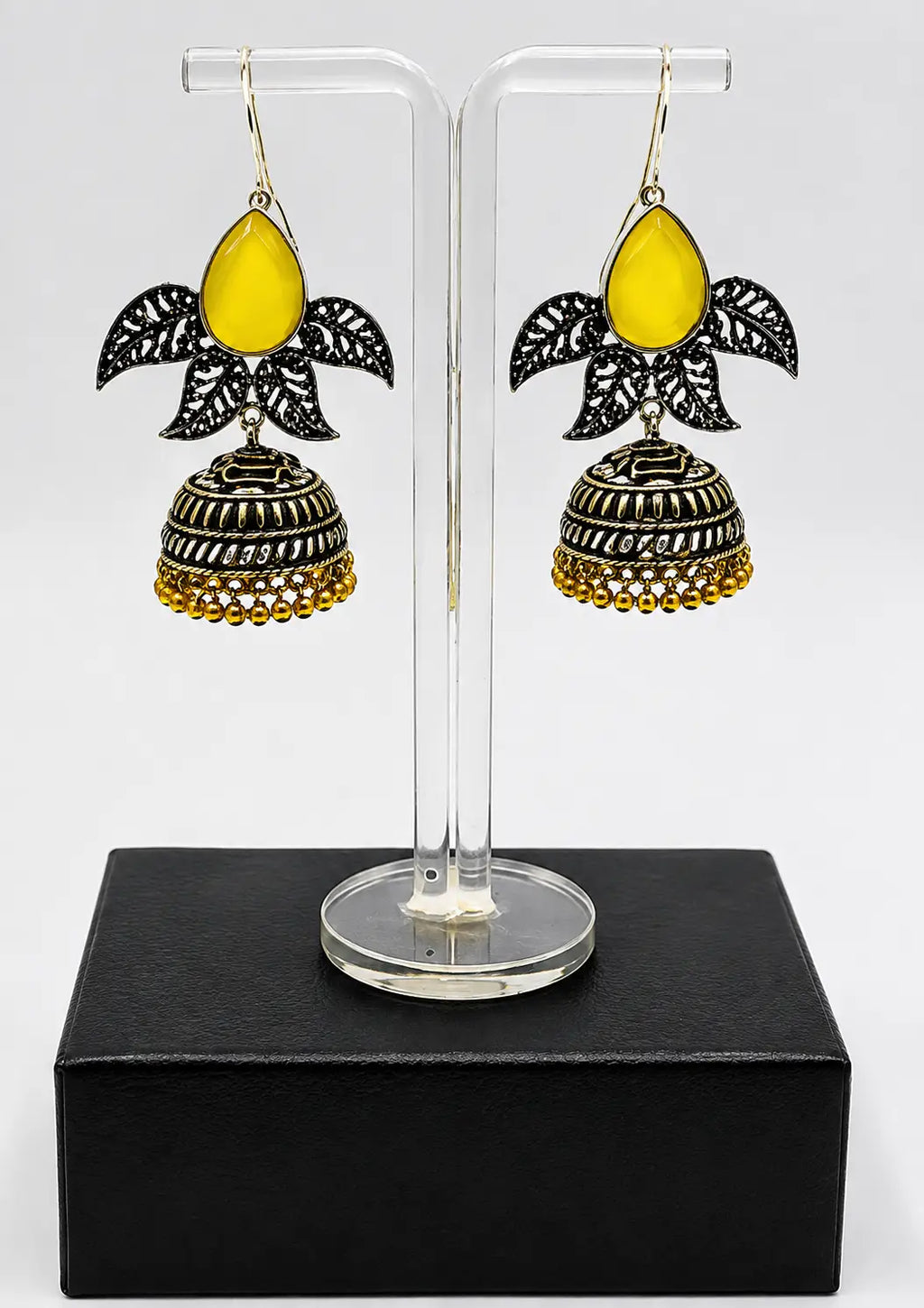 Elegant Leaf Oxidized Jhumka Earrings