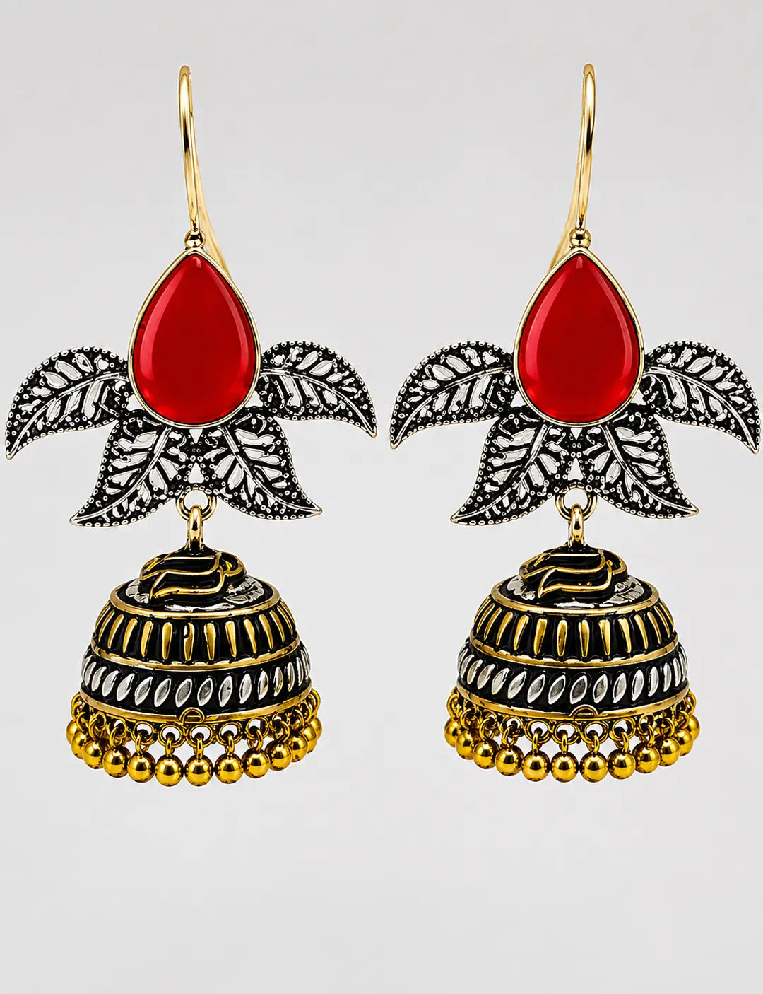 Elegant Leaf Oxidized Jhumka Earrings