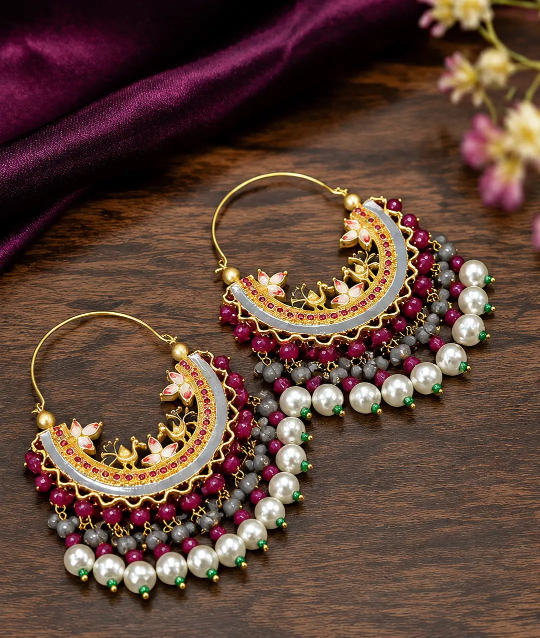 Calligraphy Design Gold Plated Artificial Stones Earrings