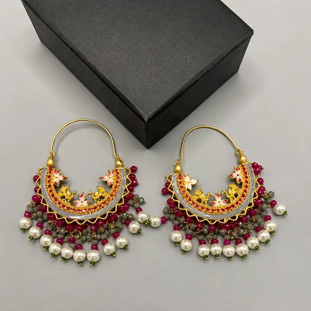 Calligraphy Design Gold Plated Artificial Stones Earrings