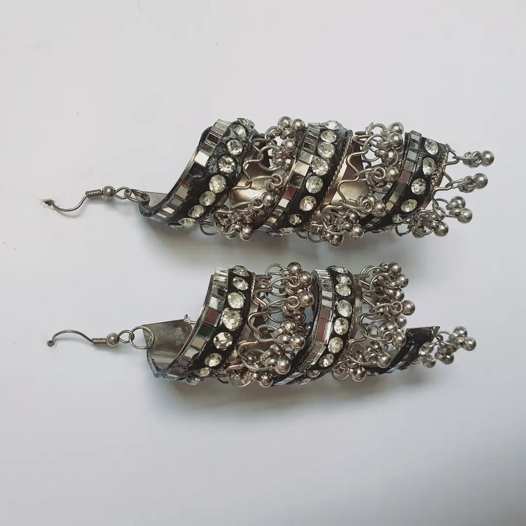 Funky Silver Plated Crystal Dangling Earrings