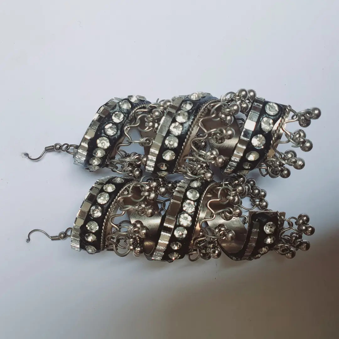Funky Silver Plated Crystal Dangling Earrings