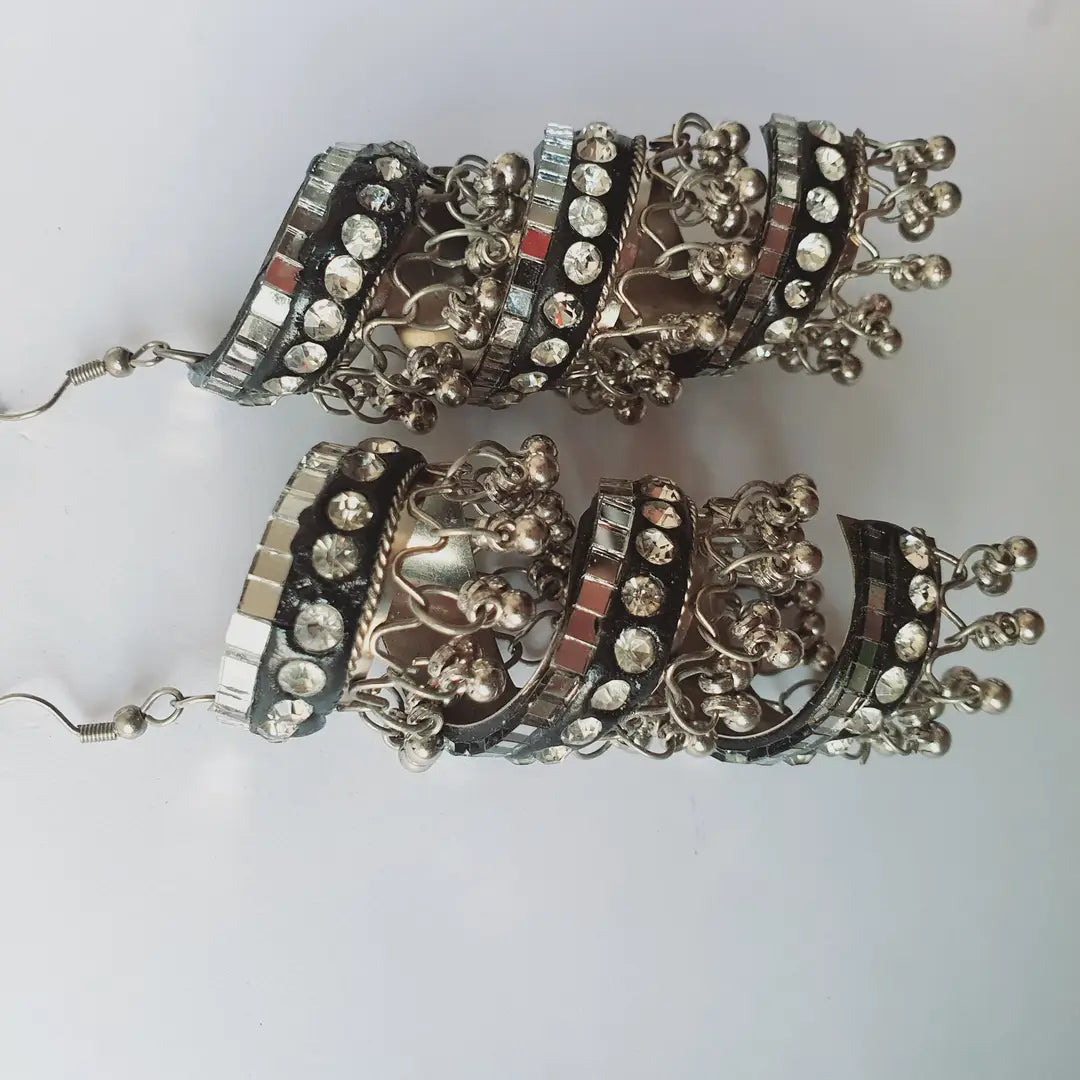 Funky Silver Plated Crystal Dangling Earrings