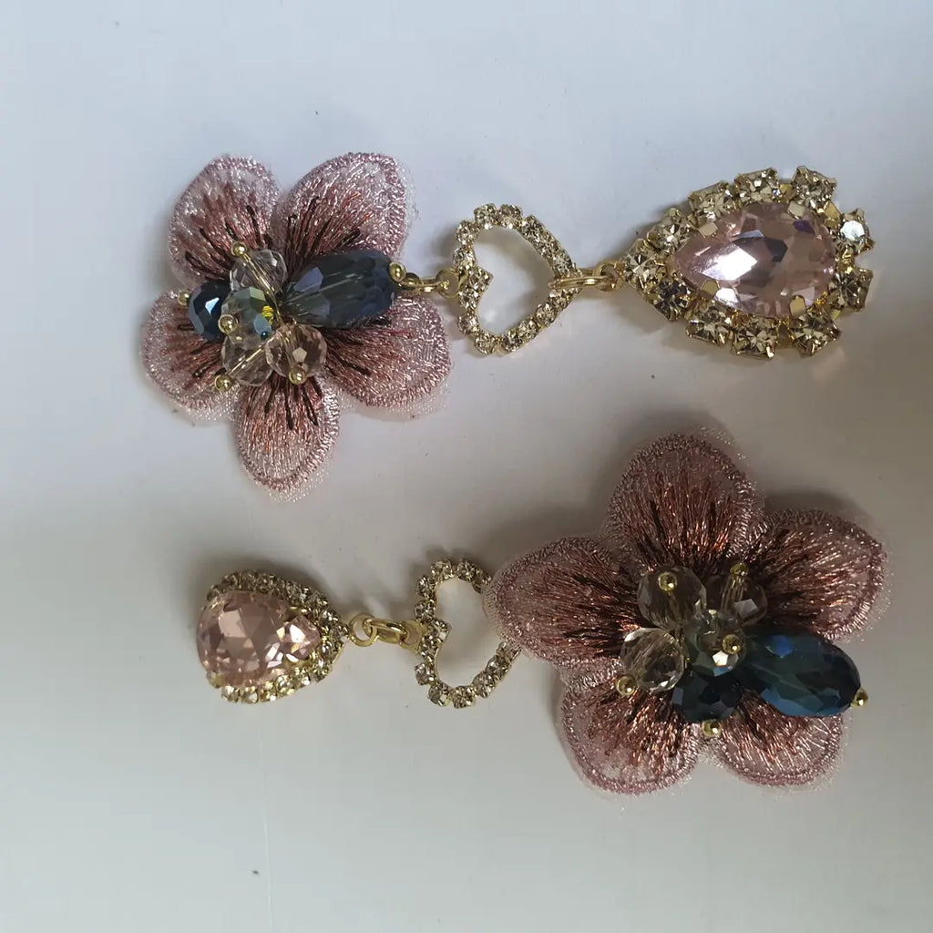Fancy Gold Plated Rhinestone Dangling Earrings