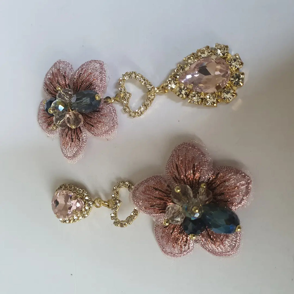 Fancy Gold Plated Rhinestone Dangling Earrings