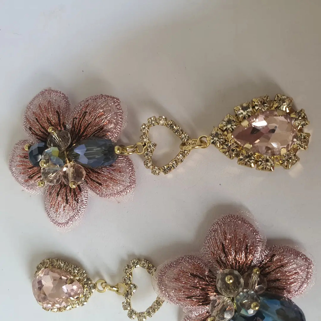 Fancy Gold Plated Rhinestone Dangling Earrings