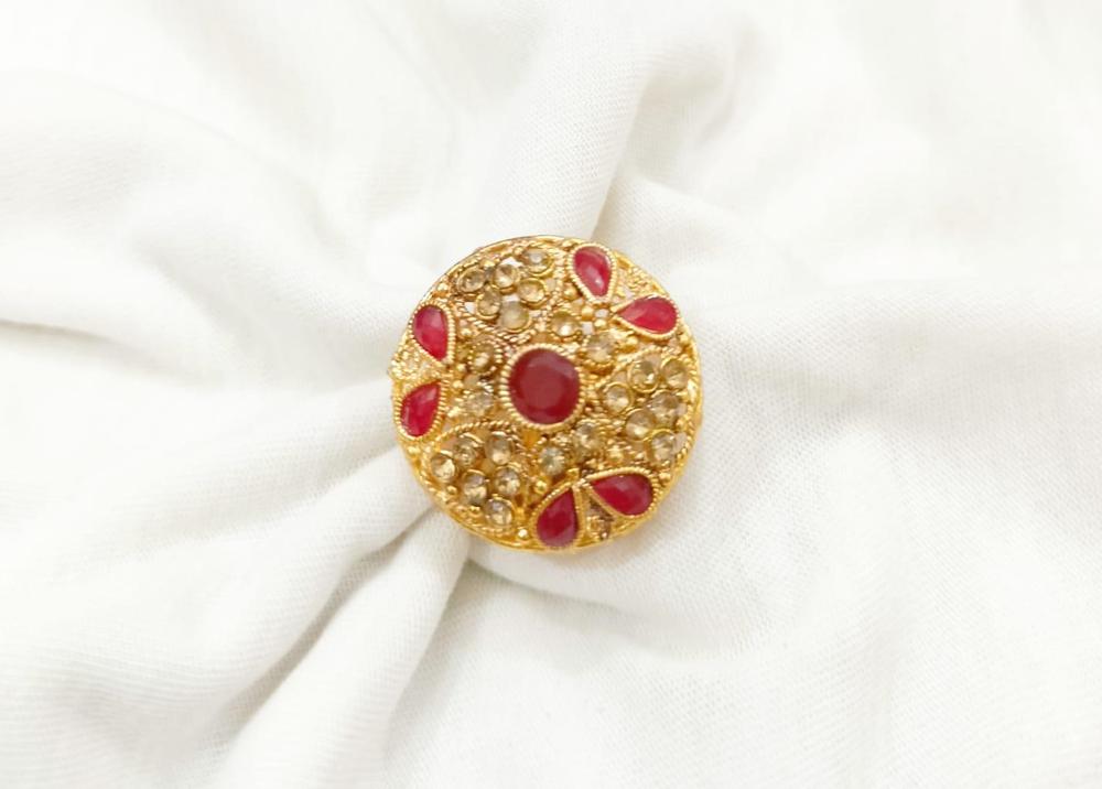 Golden Polish Adjustable Ring with Red Stones for Men