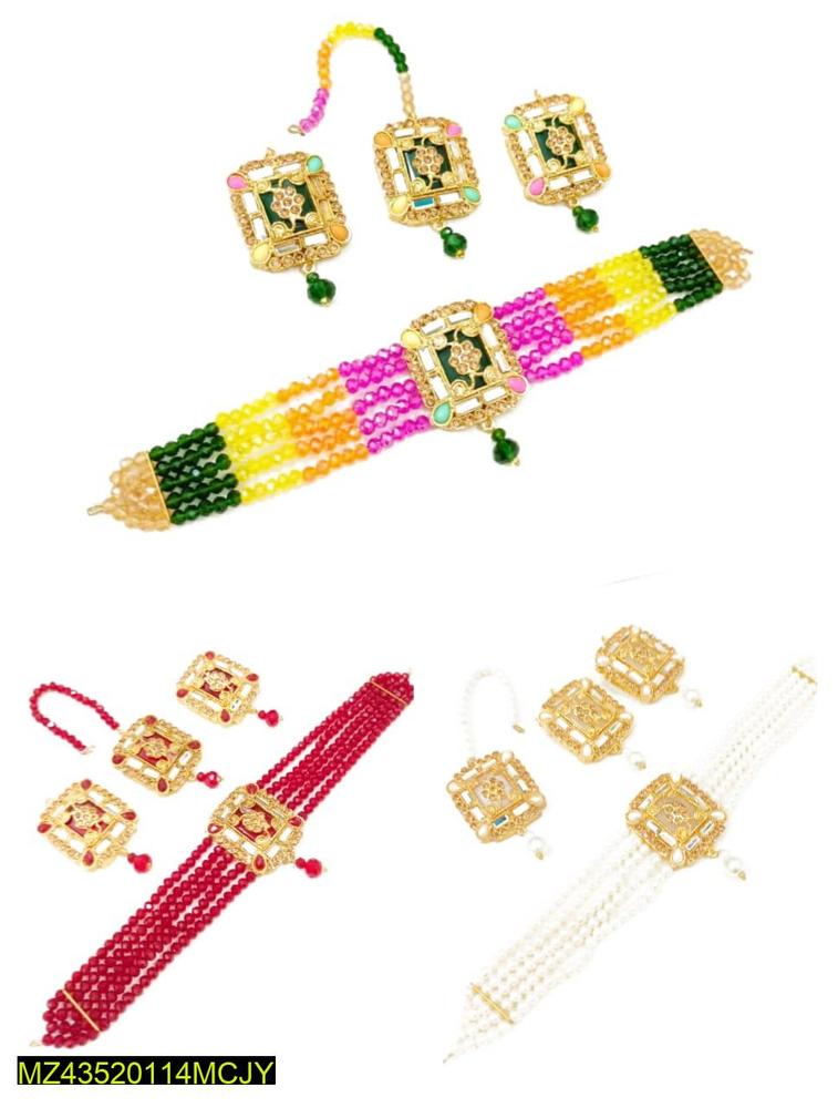 Gold Plated Choker Set with Maroon White Stones for Women