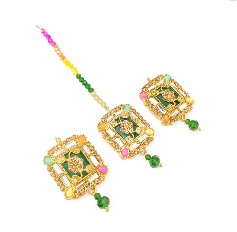 Gold Plated Choker Set with Maroon White Stones for Women