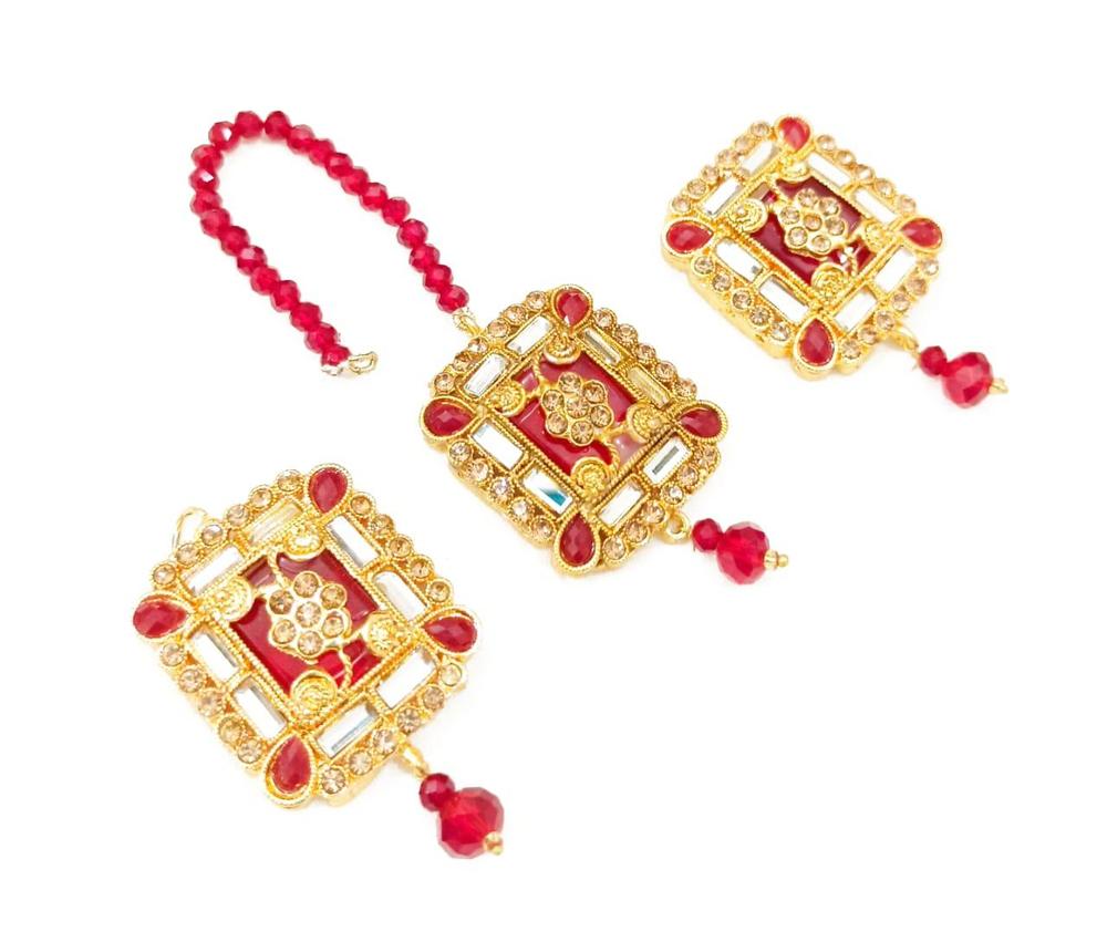 Gold Plated Choker Set with Maroon White Stones for Women