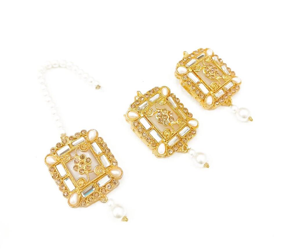 Gold Plated Choker Set with Maroon White Stones for Women