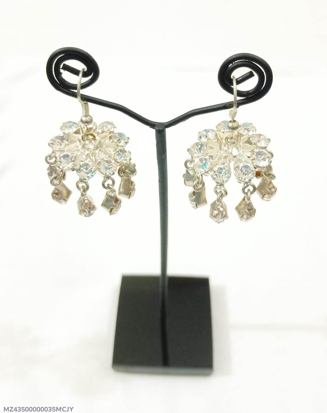 White Crystal Jhumka Earrings for Women