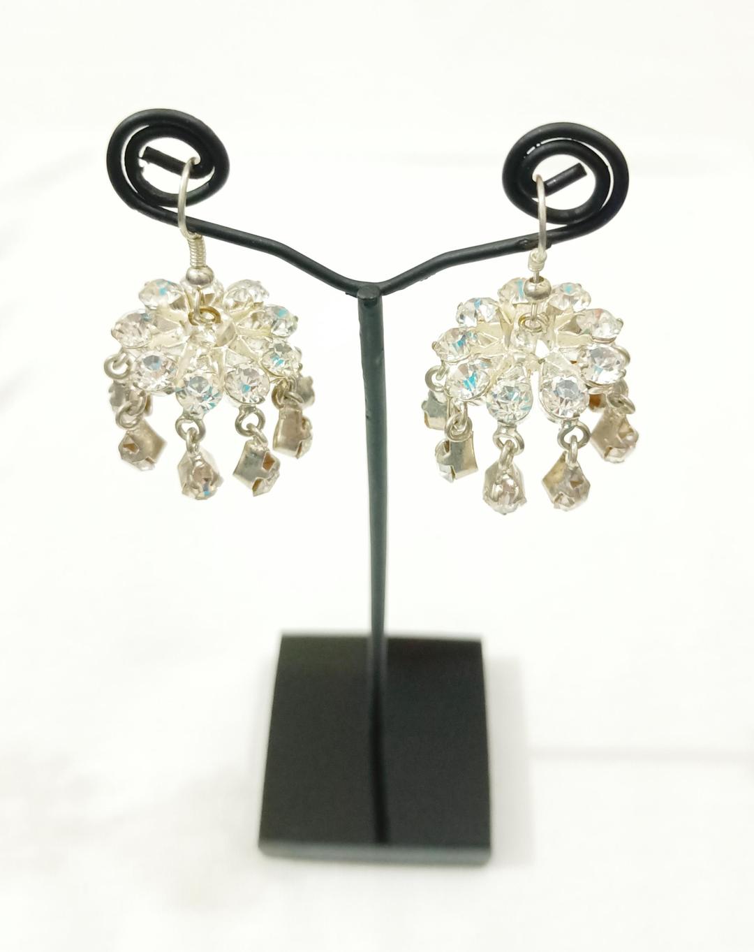 White Crystal Jhumka Earrings for Women
