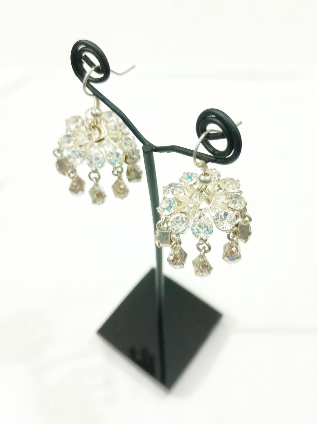White Crystal Jhumka Earrings for Women