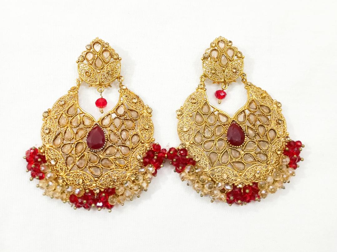 Maroon Filigree Earrings for Pakistani Bridal Wear