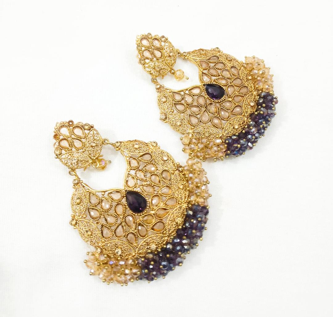 Maroon Filigree Earrings for Pakistani Bridal Wear
